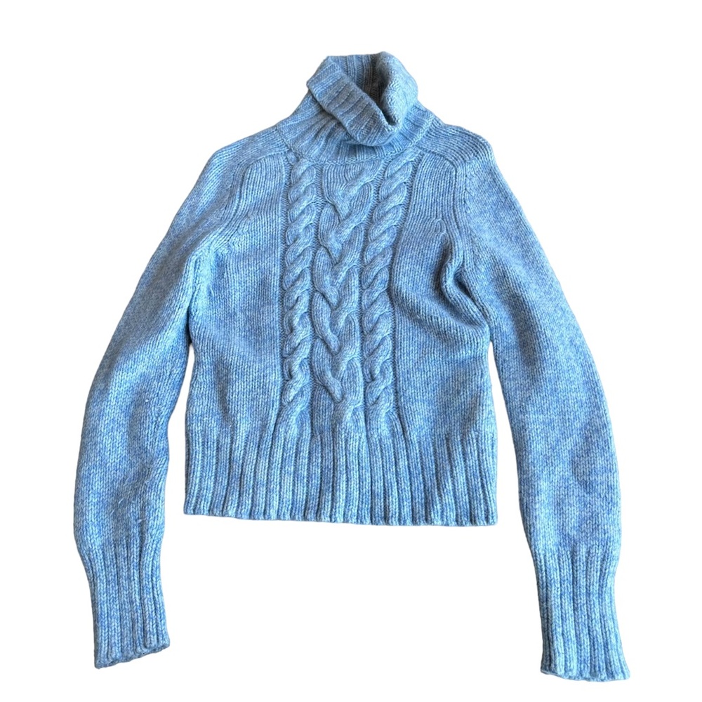 Wool cashmere cable knit turtleneck sweater